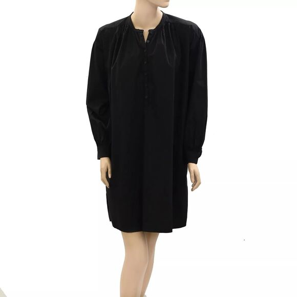 Nili Lotan Najam Mini Shirt Dress Long Sleeve Solid Oversized Black S NEW 273880 - Picture 3 of 6